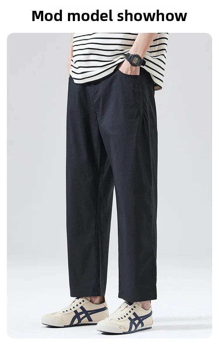 Calça Masculina Casual Cleanfit Estilo Americano para Esportes ao Ar Livre Nove Pontas Solta em Tela Confortável Elegante e Sofisticada