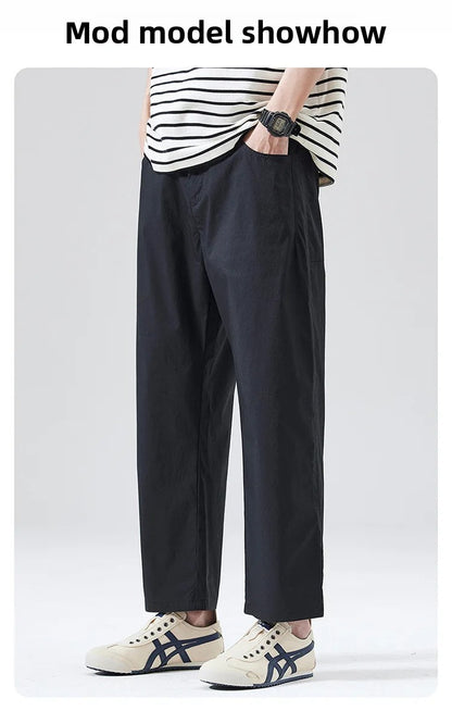 Calça Masculina Casual Cleanfit Estilo Americano para Esportes ao Ar Livre Nove Pontas Solta em Tela Confortável Elegante e Sofisticada