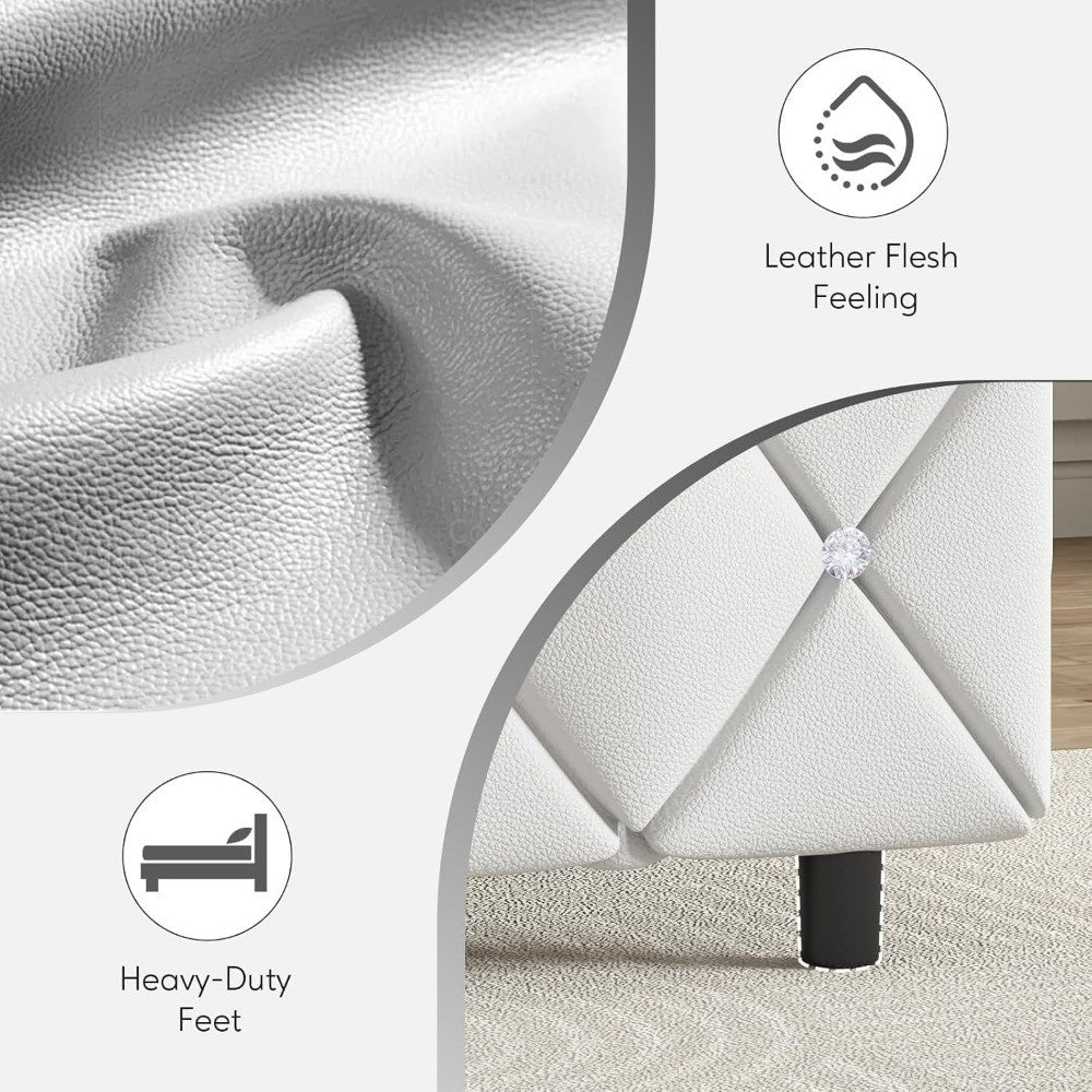 Cama King Size com Estrutura e Cabeceira Diamante, Plataforma Estofada em Couro Sintético, Base para Colchão, Não Requer Box Spring,