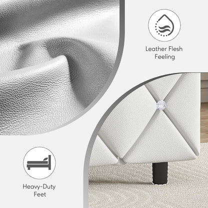 Cama King Size com Estrutura e Cabeceira Diamante, Plataforma Estofada em Couro Sintético, Base para Colchão, Não Requer Box Spring,