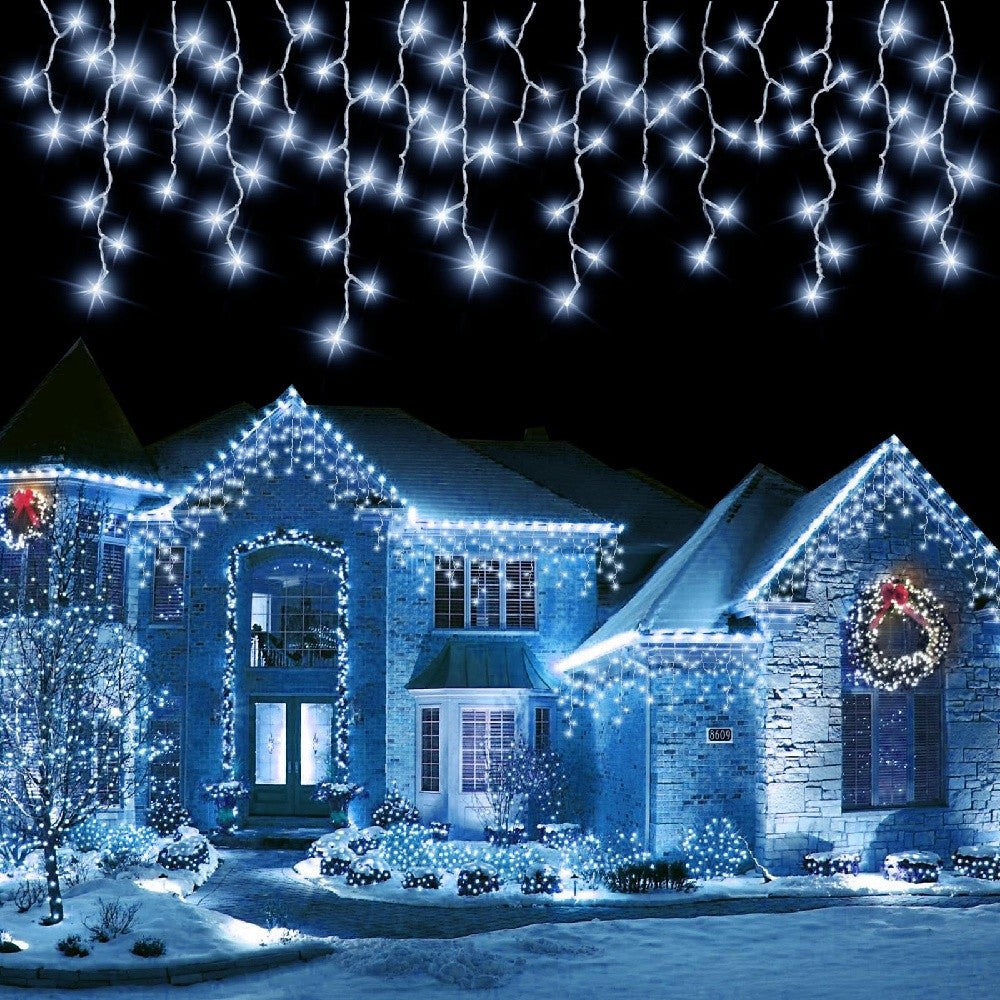 Christmas Lights Outdoor Waterproof Solar Curtain Icicle Lights Eaves Decor String Lights for Yard Party Holiday Decorations