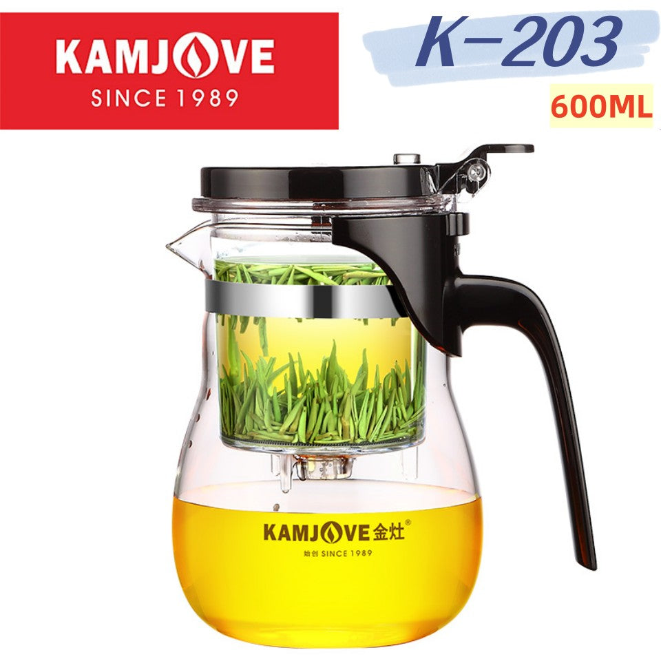 Bule de Chá de Vidro Resistente ao Calor KAMJOVE 400-900ML com Filtro de Um Toque para infusões Chaleira, Bule de Chá de Vidro com Separação