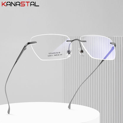 Men Pure Titanium Eyeglasses Frame Women Ultralight Rimless Glasses Blue Light Blocking Lens Prescription Myopia Reading Eyewear