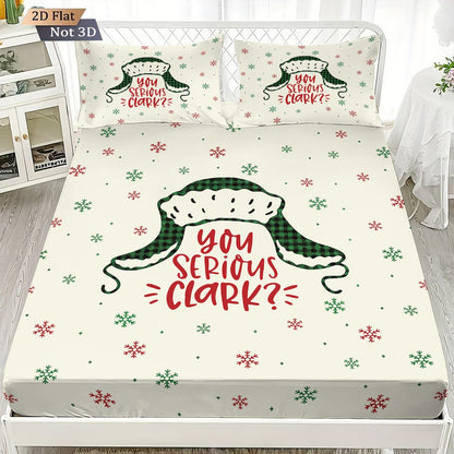 3pcs Merry Christmas Snowflake Print Coreless Bed Sheet Set, Multi Size Comfortable Bed Cover Bedroom Bedding Holiday Decoration
