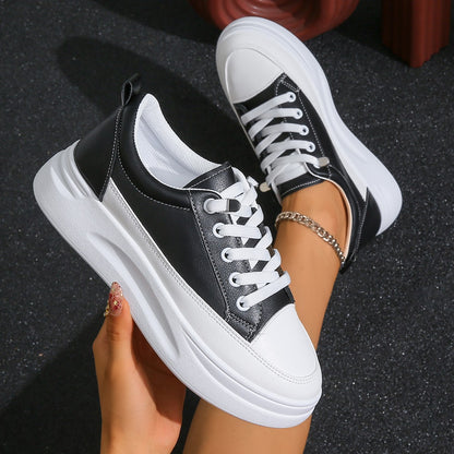 Tênis Feminino Branco de Outono com Cadarço, Sola Grossa, Casual, Antiderrapante, para Caminhada ao Ar Livre, Calçados Esportivos, Sapatos Femininos
