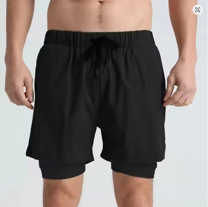 Men's sports double-deck shorts Fitness Quick Dry Training Shorts Casual 2 In 1 Multi-pocket sweatpants Men Gyms Running shorts