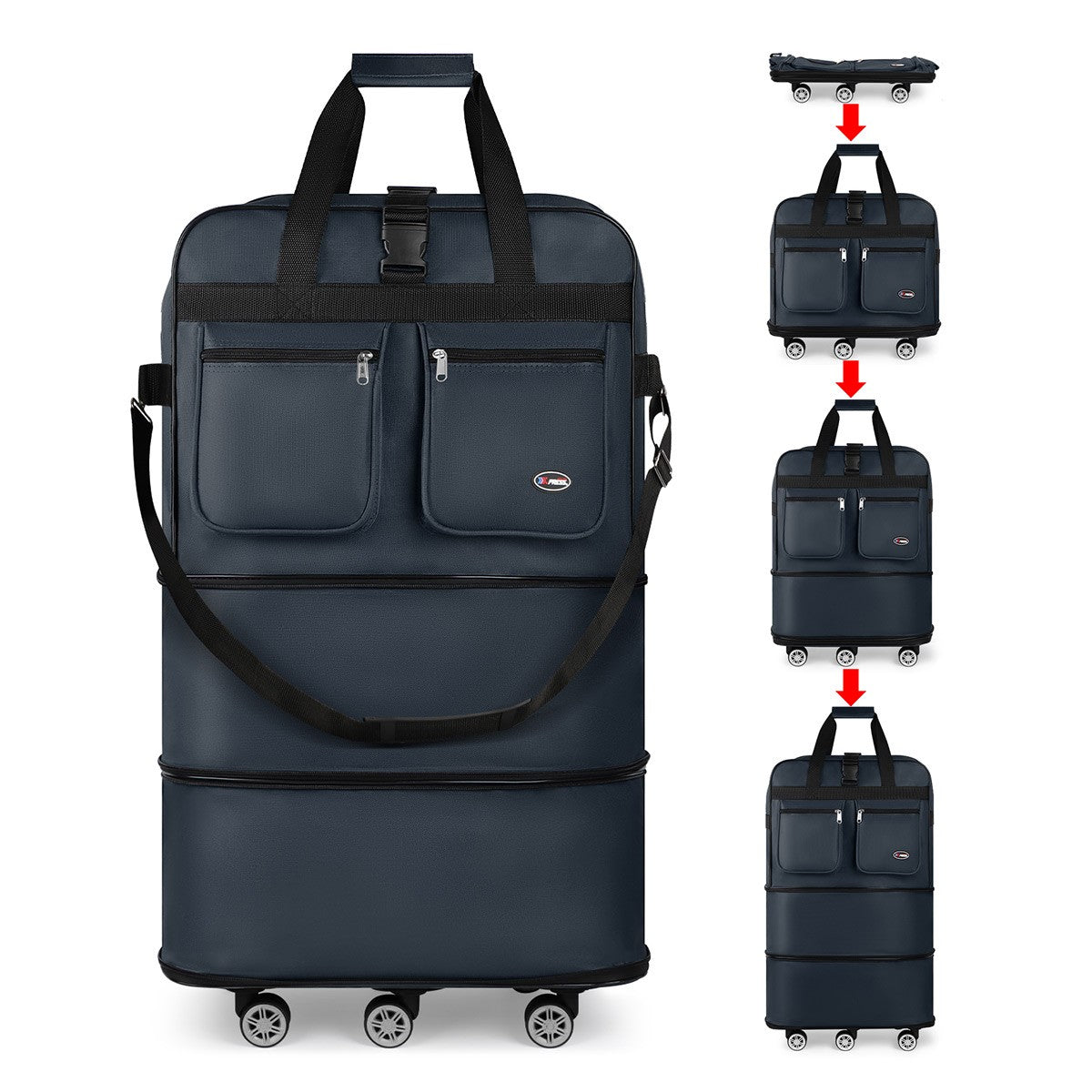 Foldable Travel Bag Hand Carry Duffel Bag with Wheels Expandable Rolling Travel Bag Large Capacity Waterproof Luggage Bag
