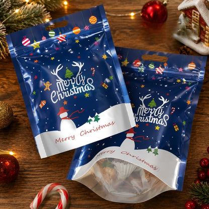 50Pcs Resealable Christmas Zip Lock Bags 50PCS Clear Christmas Plastic Sealing Bags with Handles for Xmas Holiday Party Candy