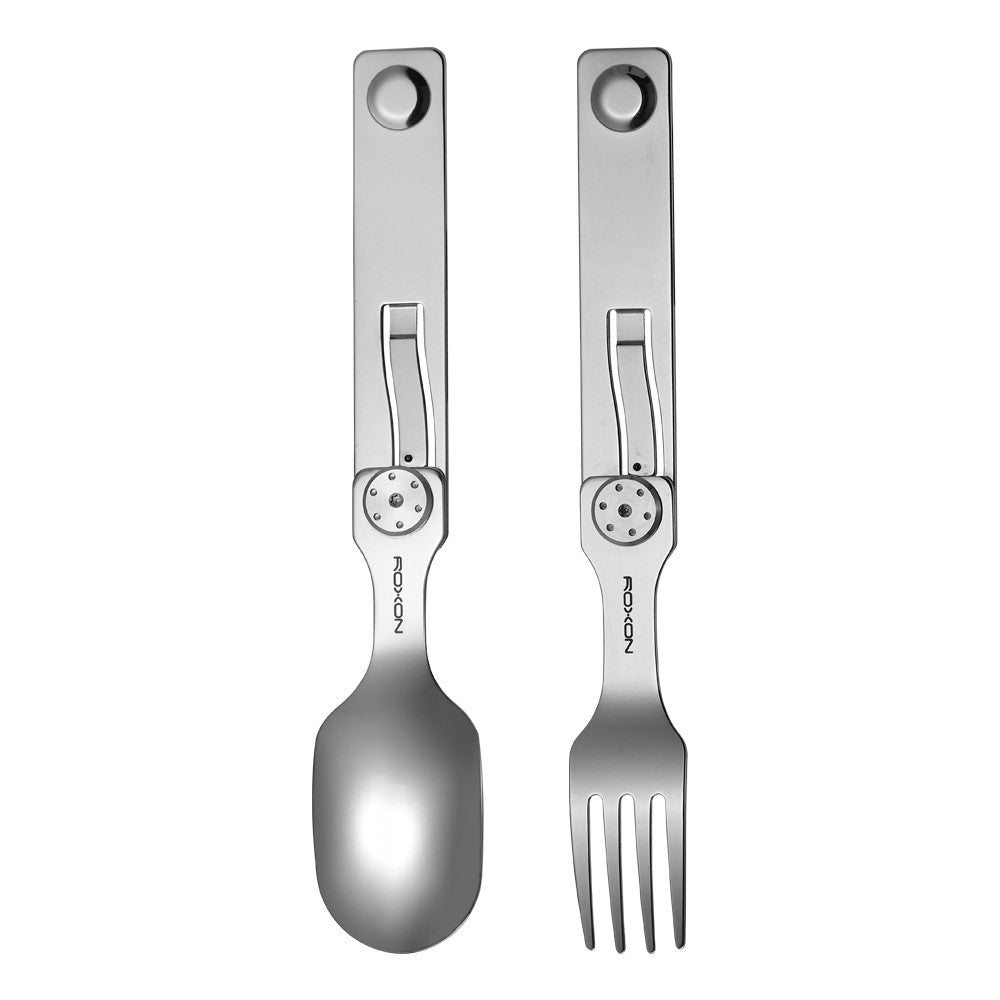 Roxon C2 Utensílio para Acampamento, Talheres Dobráveis Destacáveis 2 em 1 com Garfo e Colher para Ambientes Externos, Acampamento, Caminhada, Fácil de Transportar e Altamente