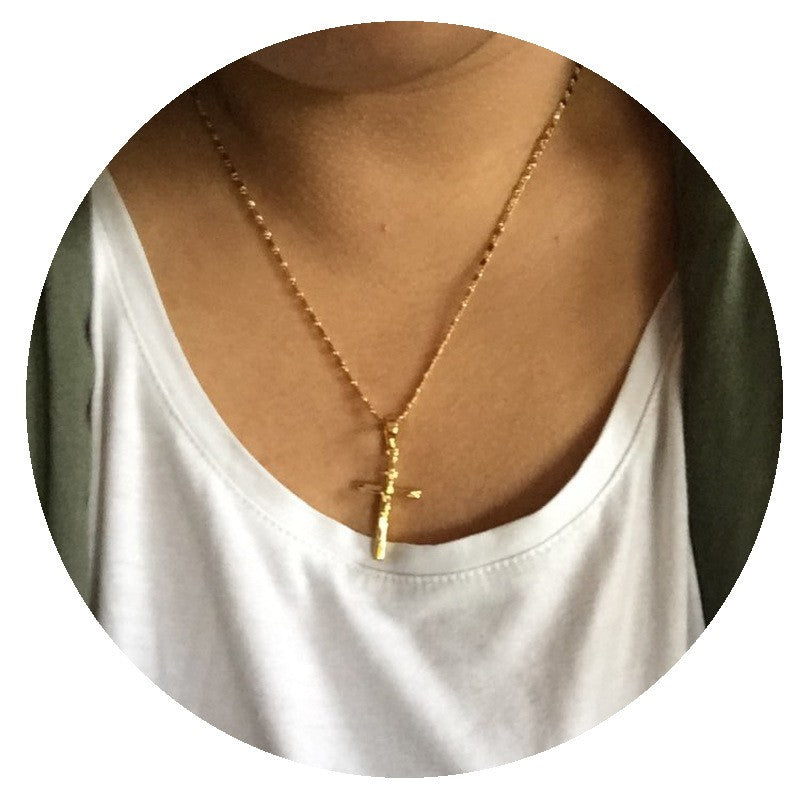 Novo Colar de Ouro 24K Pingente Cruz Banhado a Ouro Colar Joia Masculina e Feminina de Presente 45CM/50CM