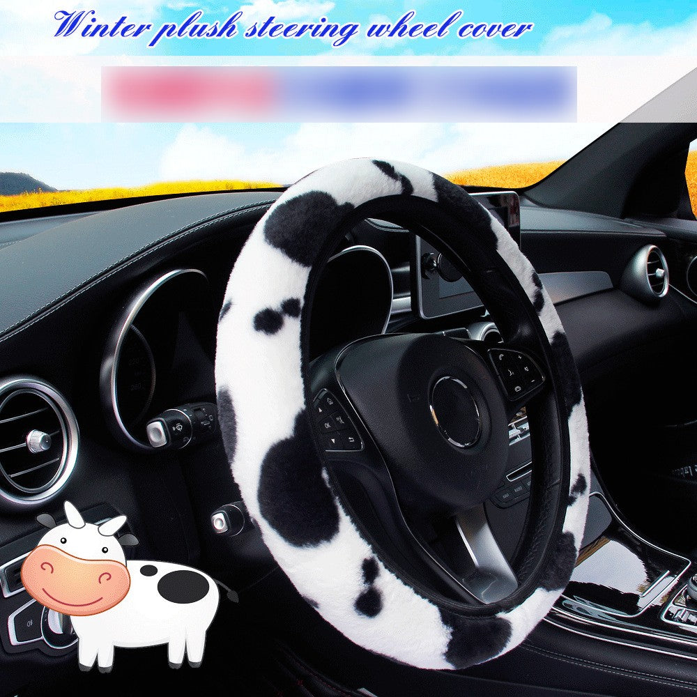 Capa de Volante de Inverno Leopard Quente Fofa para Mulheres. Capa de Volante Universal de Pelúcia para Carro, SUV Universal 15 polegadas