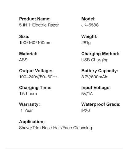 Kensen 5 In 1 Electric Shaver 7D Floating Cutter Head Rechargeable Shaver Kit For Men IPX6 Waterproof Beard Trimmer head shavers