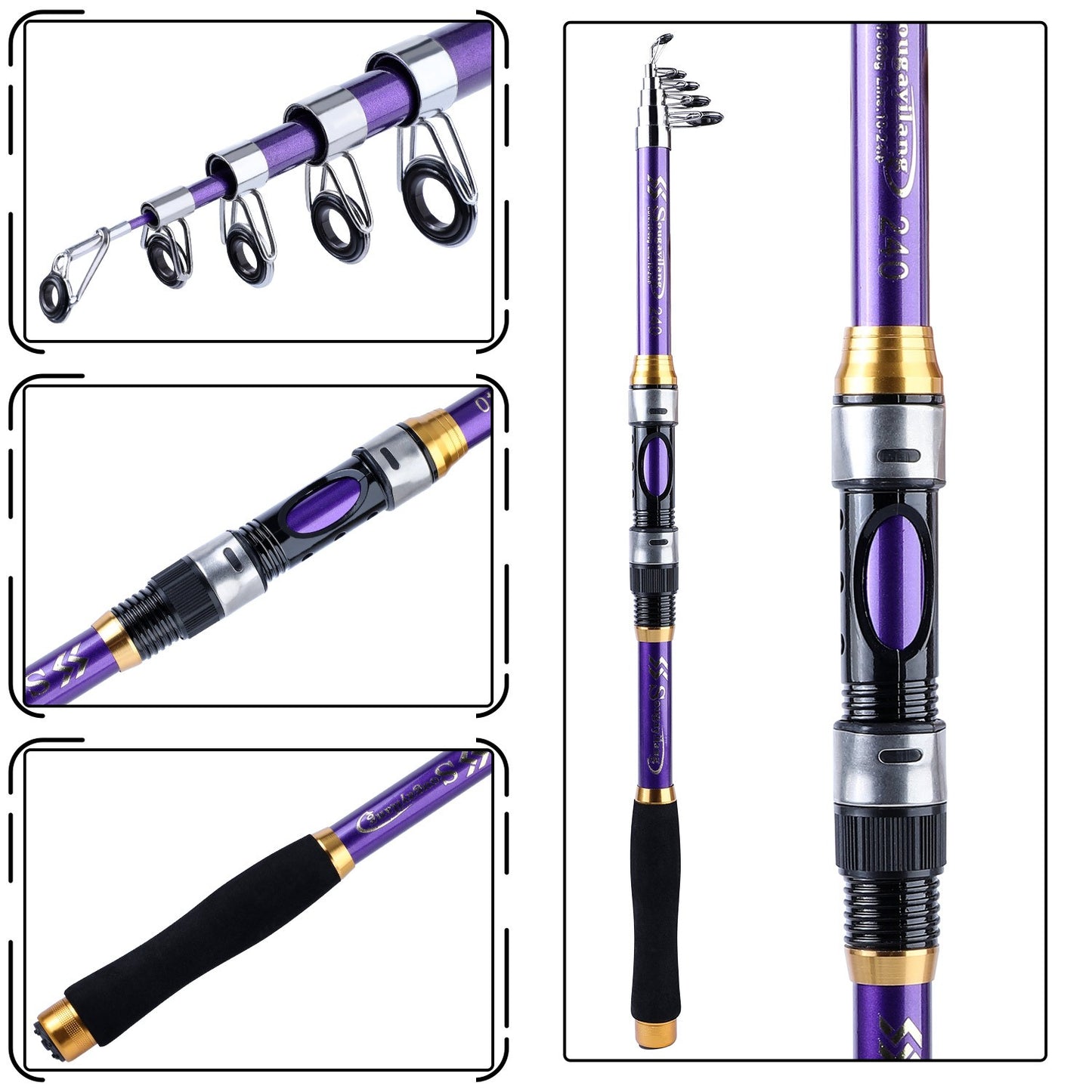 Sougayilang 4 Cores Vara de Pesca Telescópica 1.8m-3.3m Fibra de Vidro Cabo EVA Carpa Vara de Spinning Peso de Pesca 5kg