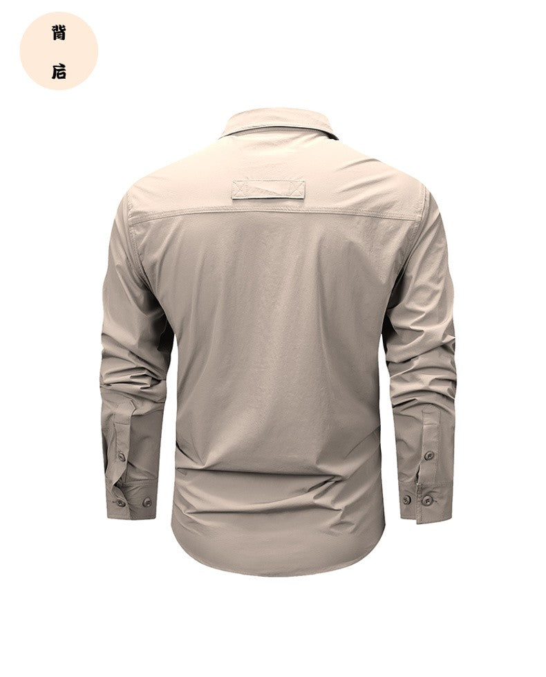 Spring Autumn Men's Shirts Tactical Work Long Sleeve Shirt Tops Outdoor Casual Multi-pocket Camp Hike Cargo Long-sleeved Shirts