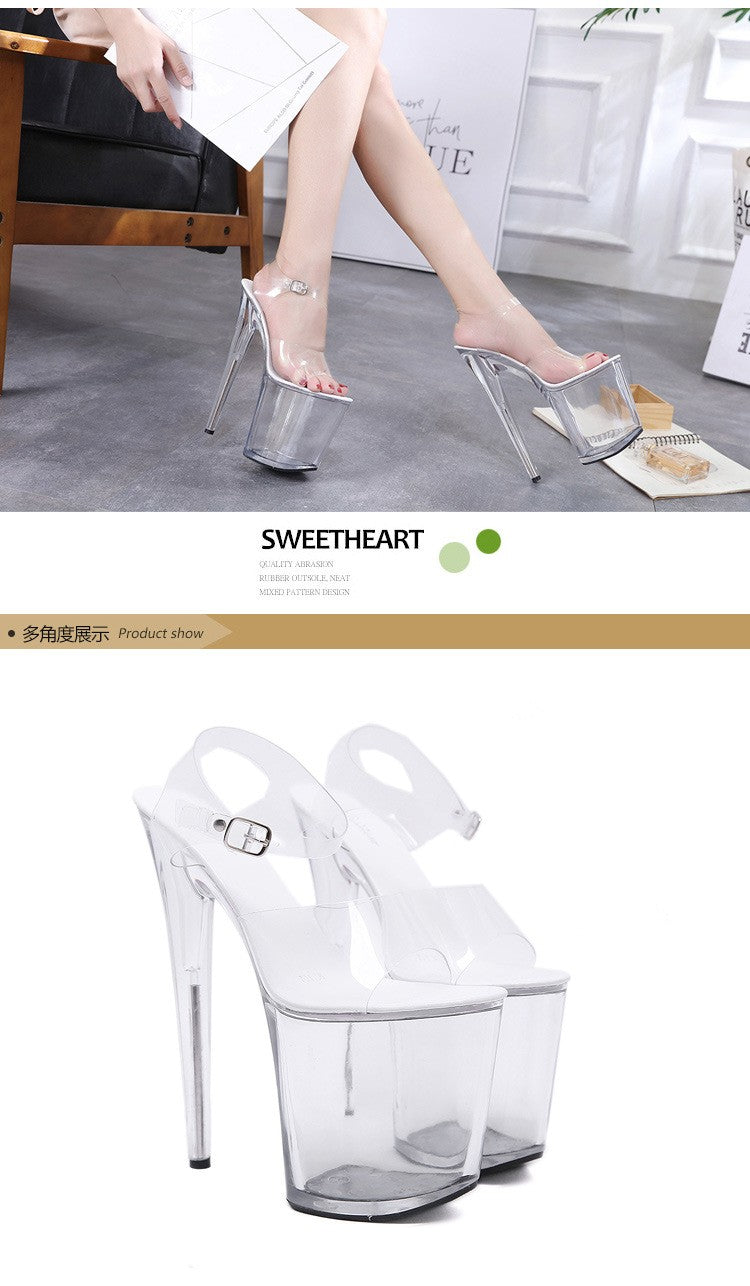 Summer Sandals Women 13 15 17 20cm High Heel Crystal Thin Heels Women Luxury Wedding Shoes Sexy Transparent Platform Sandals