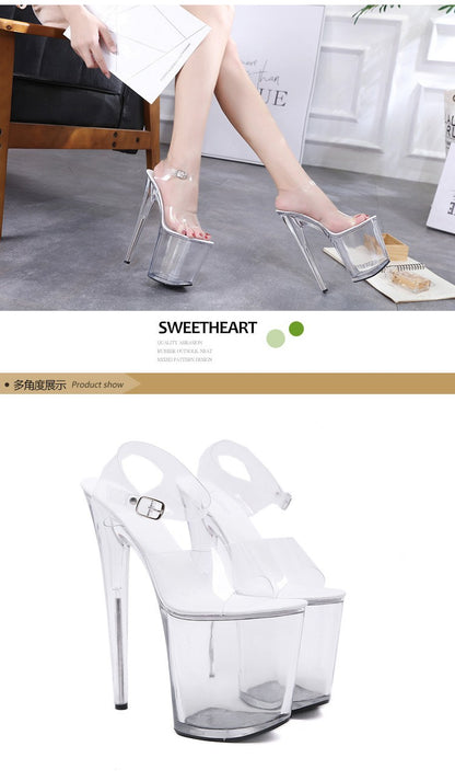 Summer Sandals Women 13 15 17 20cm High Heel Crystal Thin Heels Women Luxury Wedding Shoes Sexy Transparent Platform Sandals