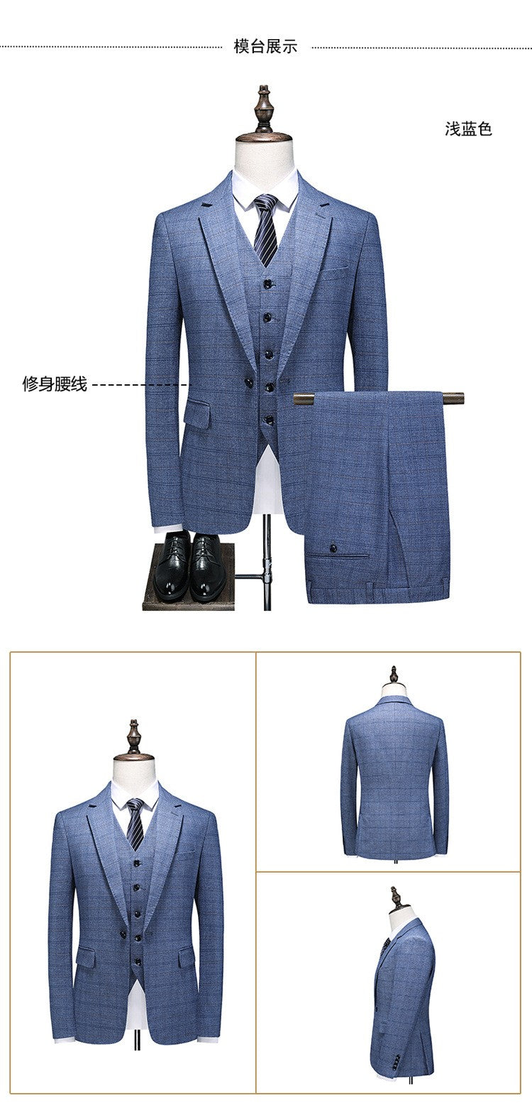 Mens Suits 3 Piece Business Office Formal Set Checkered Pattern Slim Fit Blazer Vest Pants High Quality Luxury Work Wedding
