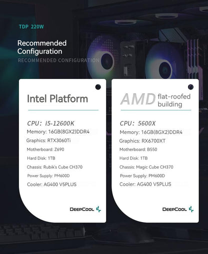 DEEPCOOL AG400 4 Heat pipes Dual Fan CPU Air-Cooling Radiator 2000RPM Desktop Cooling Fan For Intel LGA1700 1200 115X AMD AM4