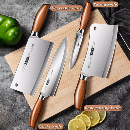 Conjunto de facas de cozinha profissionais de 4 peças, cutelo afiado para casa, fatiador multiuso, faca de chef profissional, faca de legumes de lâmina fixa