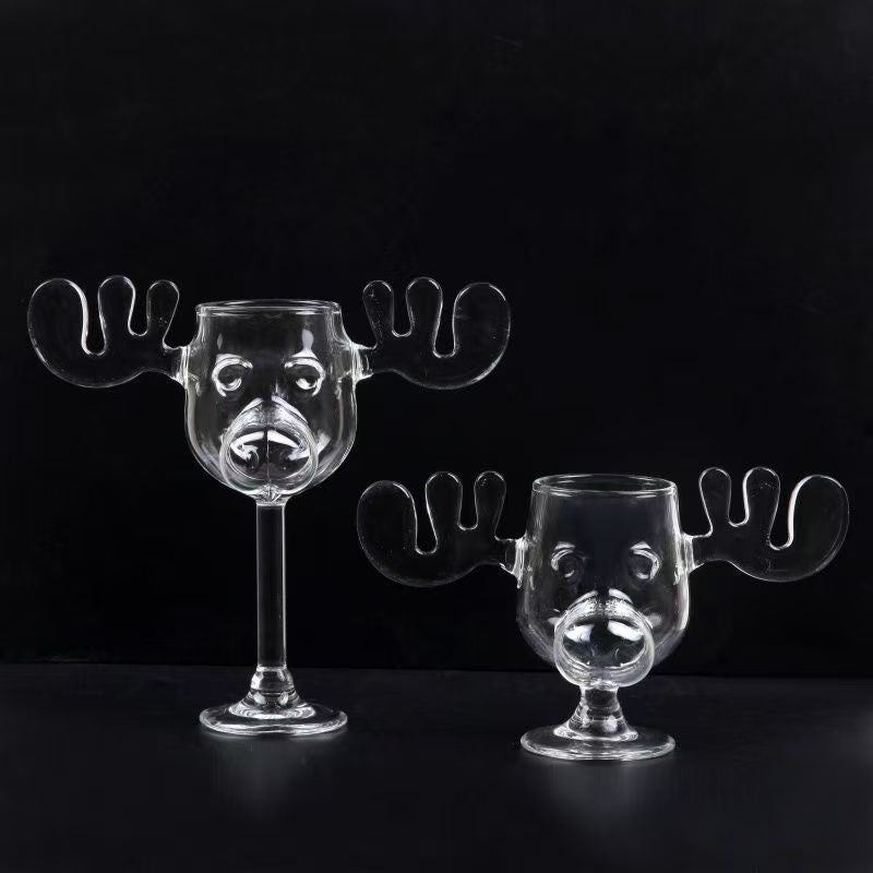Copo de Vidro Criativo Chifre de Veado com Nariz de Porco, Taça de Vinho Rena, Copo de Uísque, Caneca de Café com Leite, Presente de Natal, Copos para Bebidas