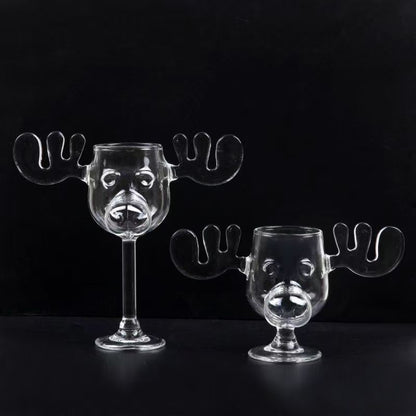 Copo de Vidro Criativo Chifre de Veado com Nariz de Porco, Taça de Vinho Rena, Copo de Uísque, Caneca de Café com Leite, Presente de Natal, Copos para Bebidas