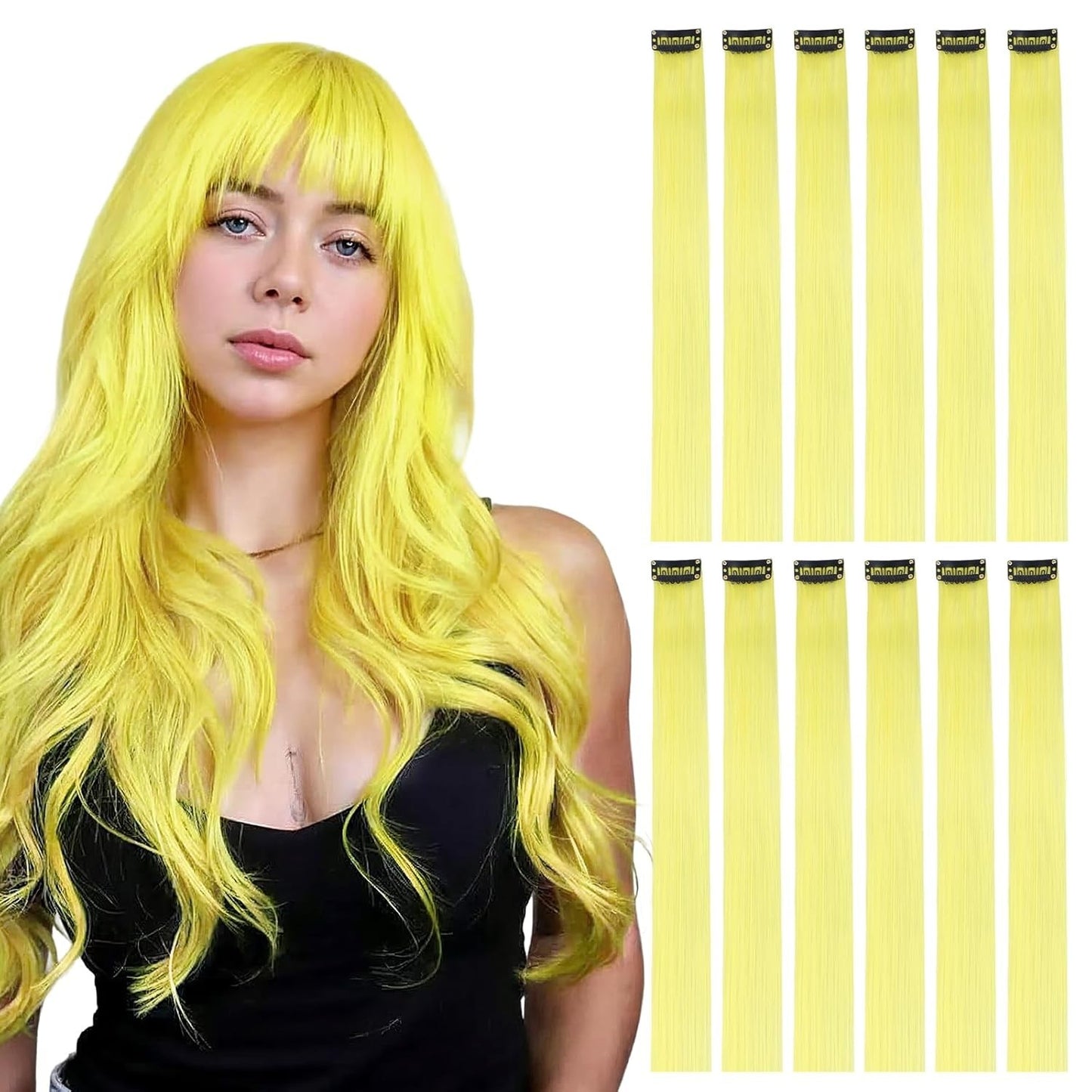 22 Inch Hair Extensions Clip ins, 6/12 Pcs Pink Hair Extensions Colored Hair Extensions  Party Highlights Long synthetic Hair