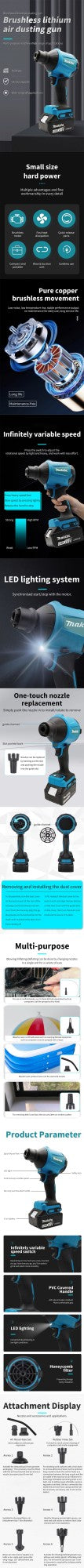Soprador de Ar a Bateria Makita DAS180 Brushless para Remoção de Poeira com Bico 18V Ferramenta Multifuncional de Limpeza e Inflador