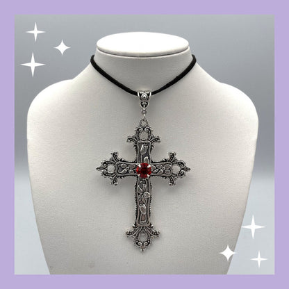 Gothic Cross Necklace For Women Men Punk Hollow Flower Cross Charms Choker Chain Vampires Pendant Jewelry Party Accessories Gift