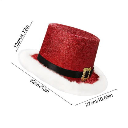 Comfortable Festive Cosplay Caps New Year Christmas Top Hat Red Green Top Hat With White Brim For Men Women Performance Cosplay