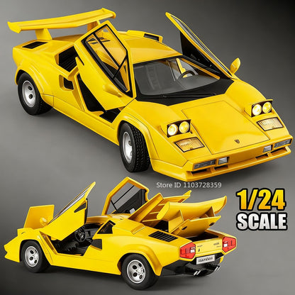 1:24 Countach LP500S VENENO Miniatura de Carro Esportivo Brinquedo Liga Fundida Luz e Som Puxar para Trás Portas Abertas Coleção Supercarro