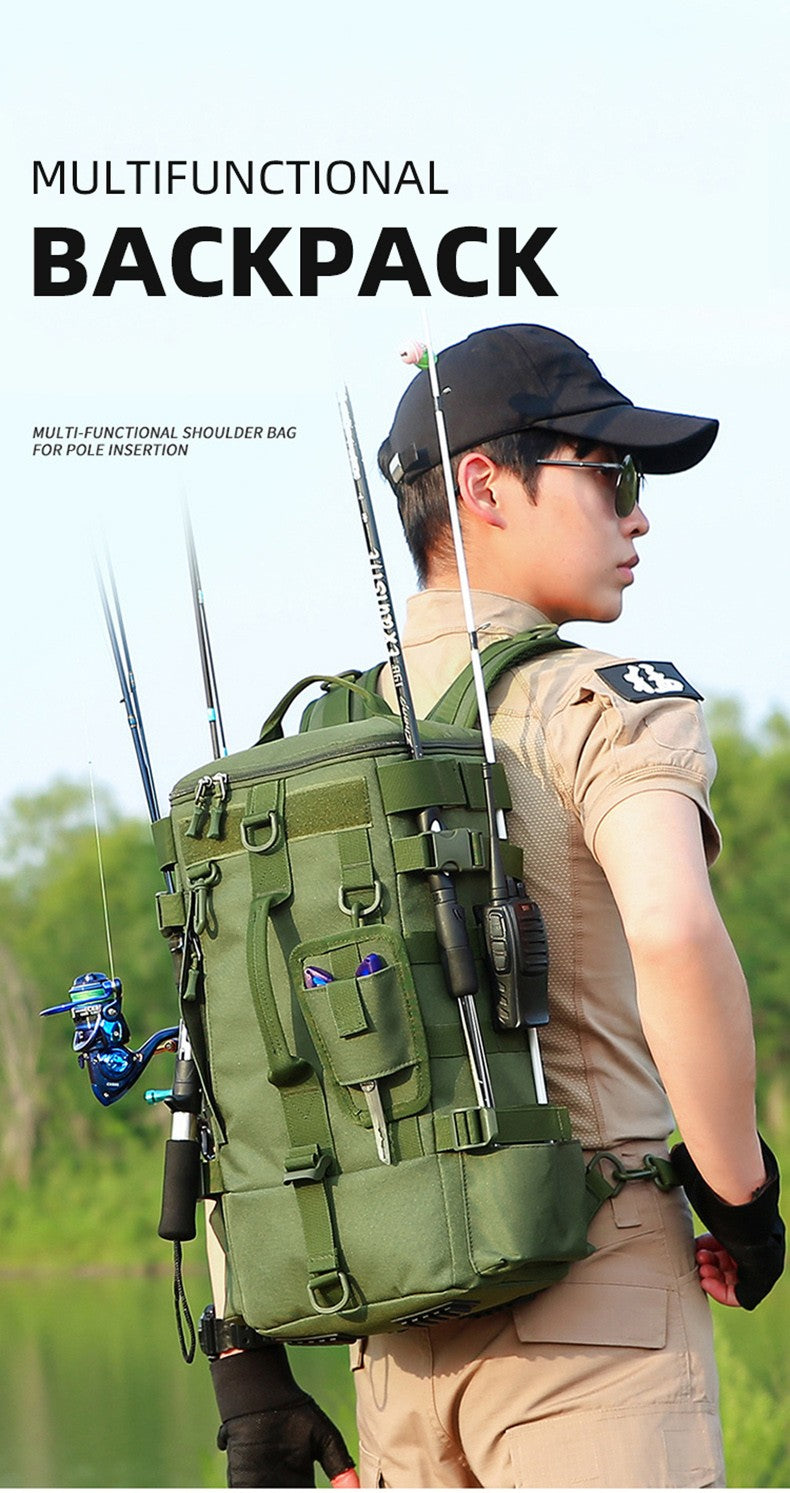 Mochila Tática de Pesca com Porta-Varas, Bolsa para Apetrechos de Pesca, Armazenamento de Equipamentos de Pesca, Sistema Molle, para Acampamento, Caminhada, Bolsa Multifuncional para Exteriores