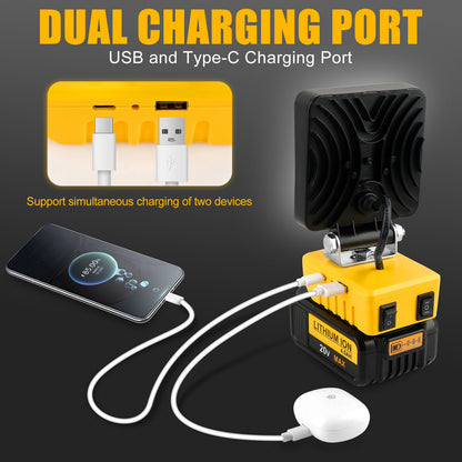 Portable 48W 5200LM LED Work Light Cordless Work Light Adjustable Base Rechargeable LED Flood Light for DeWalt No Battery