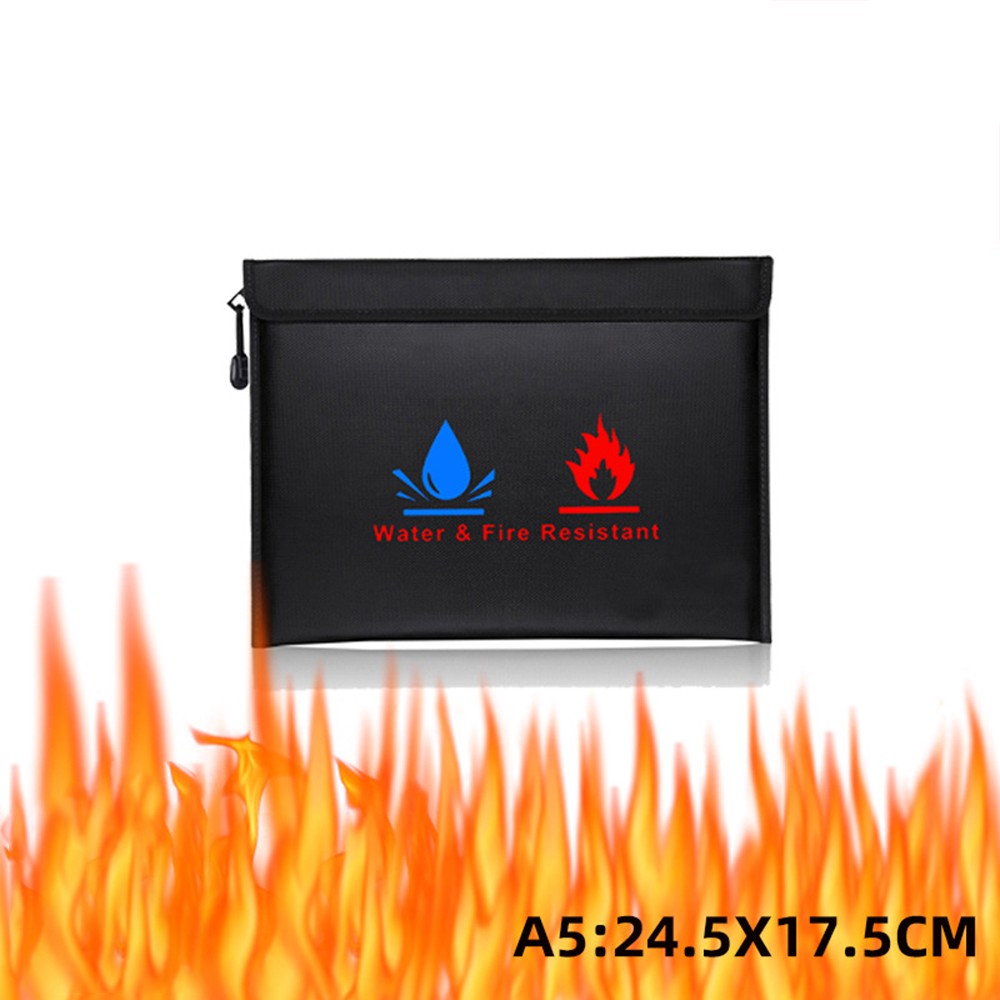 FZCSPEED Fireproof & Waterproof Bag, File Storage Bag with Zipper for Certificates, Money, Cards(black,silver)