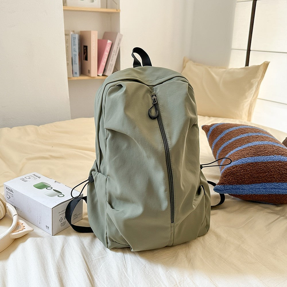 Korean Style Simple Solid Color Zipper Computer Backpack, School and Commuting Backpack