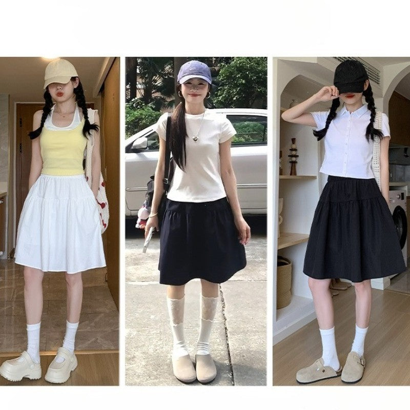 Tibetan Blue Short Skirt Women Summer Thin New Small A-Line Half-length Sports Skirt High Waist Polyester Fiber A-Line Skirt