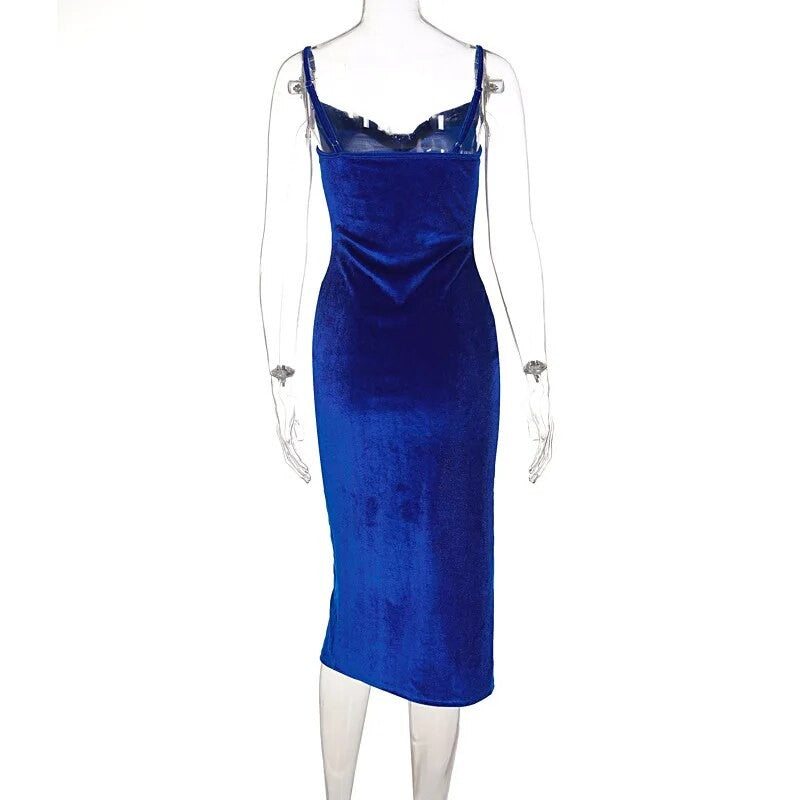 Women 2024 Autumn Winter Elegant Party Club Evening Velvet Streetwear Bodycon Mi