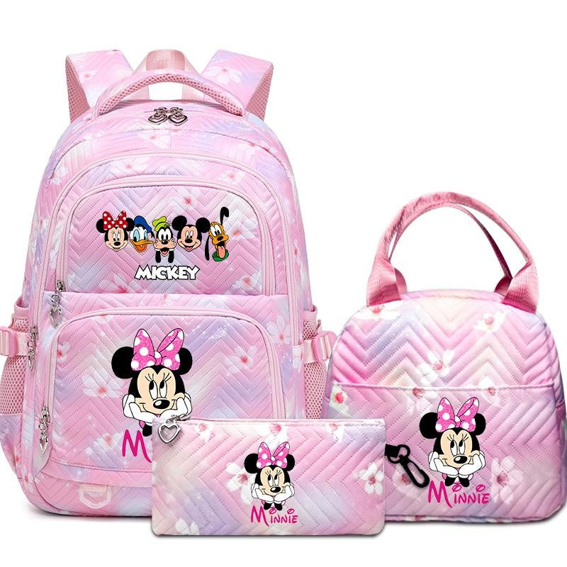 Mochila Mickey Minnie 3 Peças para Meninas e Meninos com Lancheira e Estojo, Mochila Escolar Fofa para Ensino Fundamental e Médio, Presente de Natal