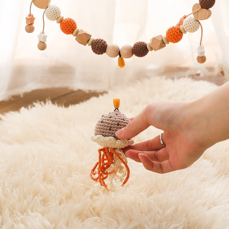 Baby Crochet Stroller Toys Wooden Hanging Ocean Stroller Teething Rattle Bell Animal Mobiles Gym Stroller Pendants Gifts Toys