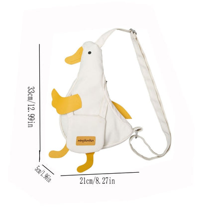 Beige and white new cute duck shape canvas bag student chest bag shoulder bag trend funny cartoon crossbody bag 1 outfit