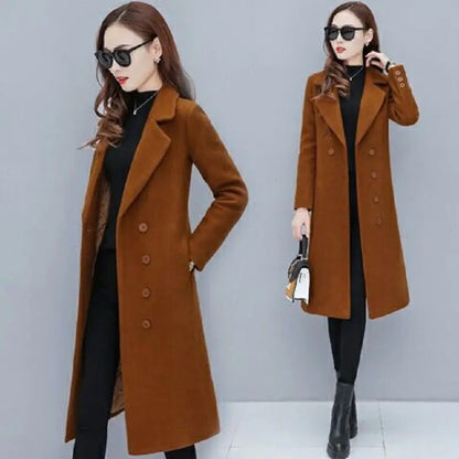 Medium-Length Women's Woolen Jacket Spring Autumn Winter Warm Simple Long Sleeve Overcoat Long Style For All Seasons