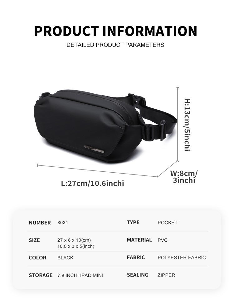 MATE ELAN Urban Business Thin Crossbody Shoulder Bag Men Fashion Waterproof Waist Fanny Pack Chest Bags Black Best iPad Bumbag