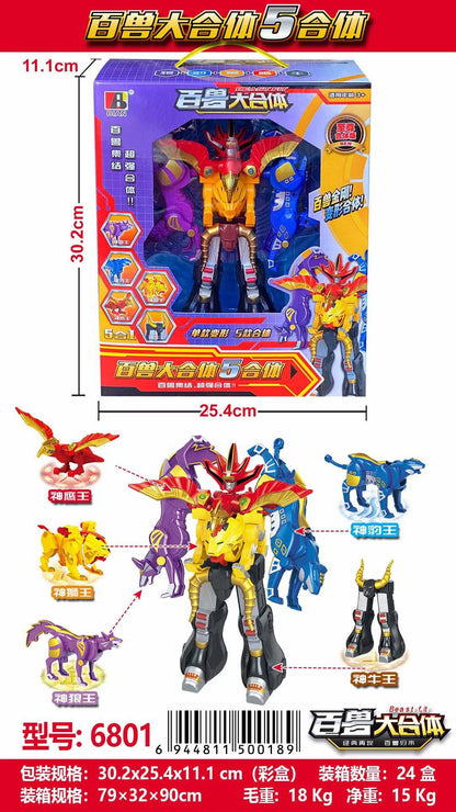Transformando 5 Em 1 Robô Fera Animais Montagem Transformação Dinozord Deformação Brinquedo Dinossauro Rangers Megazord Boneco De Ação
