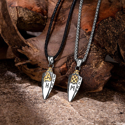 Colar de Runas Nórdicas Lança de Odin Gungnir Masculino Dourado Aço Inoxidável Pingente Ponta de Flecha Valknut Talismã Joias Vikings Masculinas