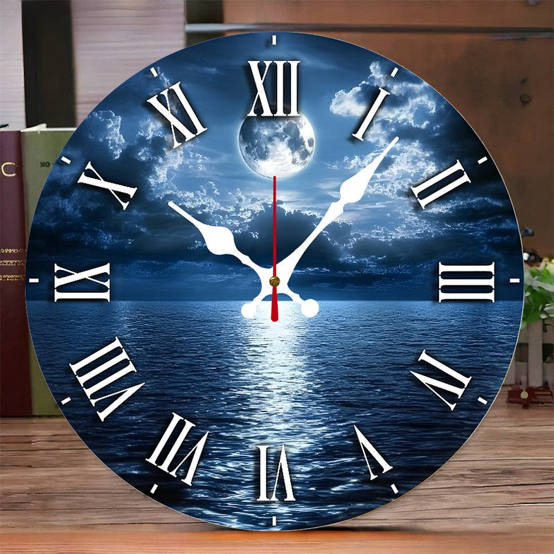 Natural Scenery Wooden Round Silent Hanging Wall Clock,Suitable For Living Room,Office,Study Room,Bedroom,Home Decoration