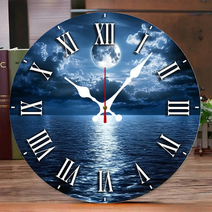 Natural Scenery Wooden Round Silent Hanging Wall Clock,Suitable For Living Room,Office,Study Room,Bedroom,Home Decoration