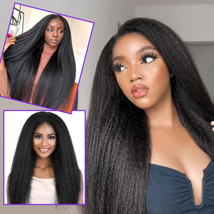 Apliques de Cabelo Sintético Kinky Liso 7 Peças 16 Clipes Yaki Liso 55cm Extensões de Cabelo para Cabeça Cheia