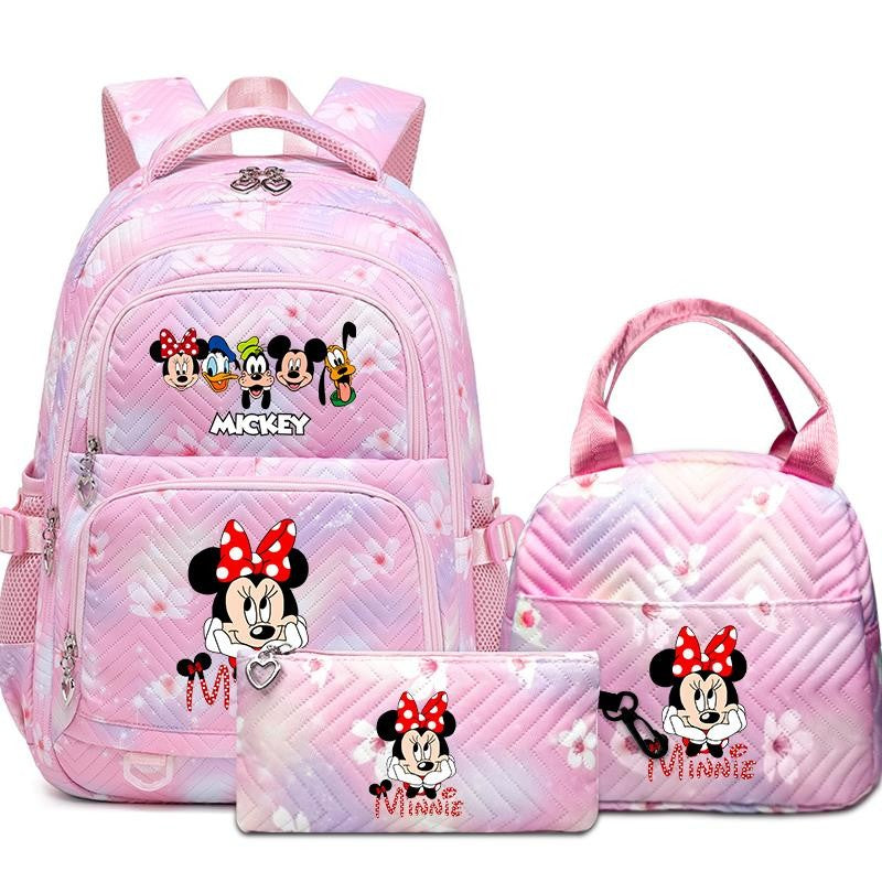 Mochila Mickey Minnie 3 Peças para Meninas e Meninos com Lancheira e Estojo, Mochila Escolar Fofa para Ensino Fundamental e Médio, Presente de Natal