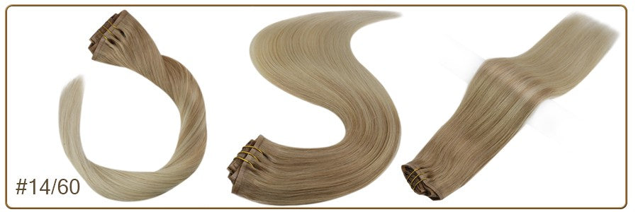 Full Shine PU Clip Hair Extensions Cabelo Humano Remy 100g Extensões Invisíveis Sem Costura de Cabelo Humano Clip-In Cor Balayage Loiro