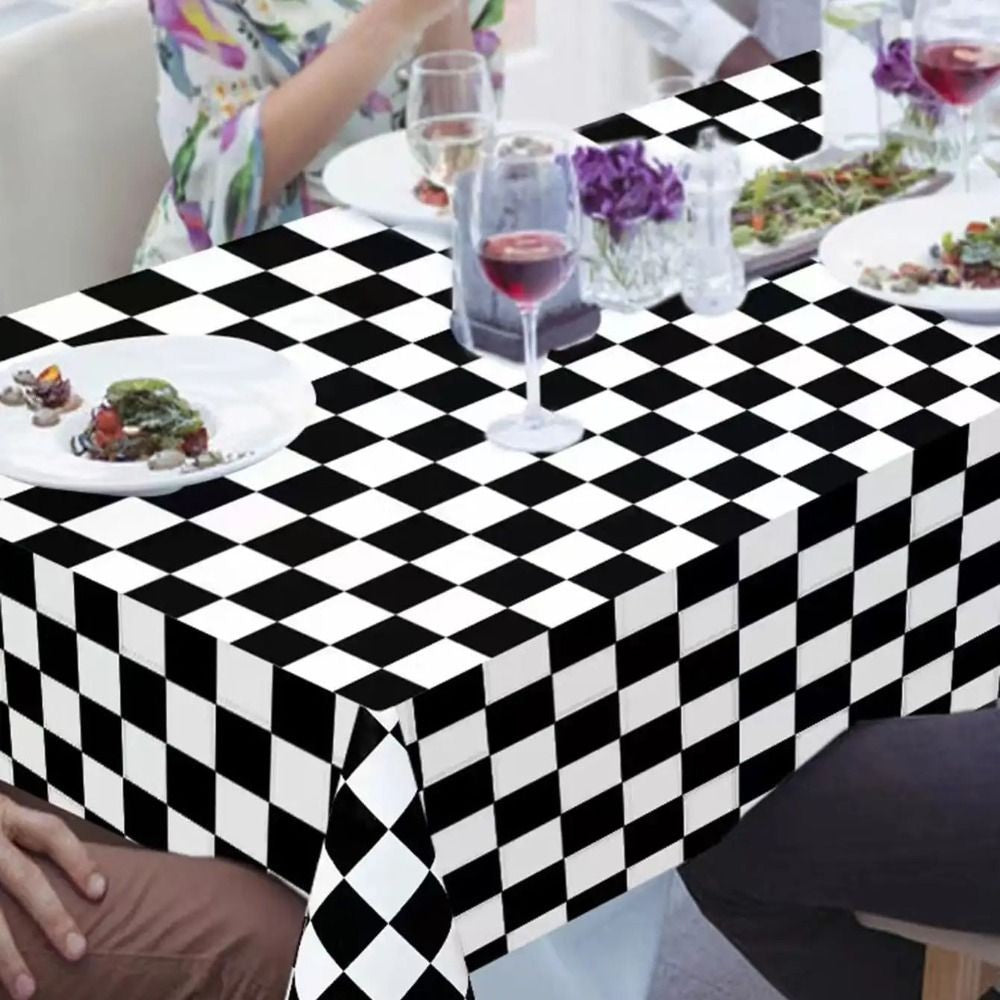 137x274cm Party F1 race black and white checkered tablecloth Waterproof and stain-proof disposable tablecloth