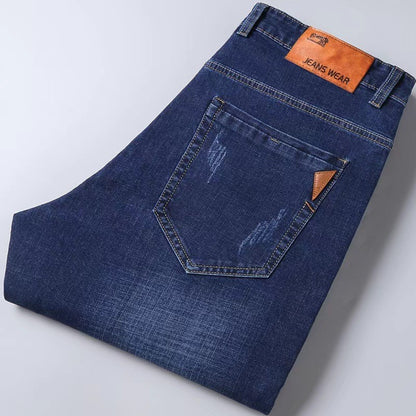 2025 Autumn Classic Men's Fitted Stretch Jeans Business Casual Cotton Denim Straight Leg Pants Male Black Blue Trousers